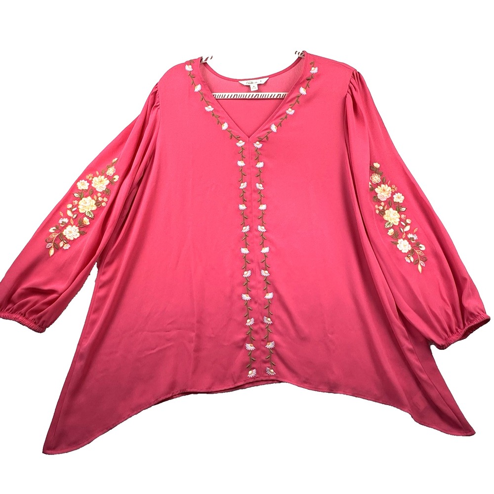 The Pioneer Woman Colorful Pink Tunic Embroidered Floral Sheer Size XL